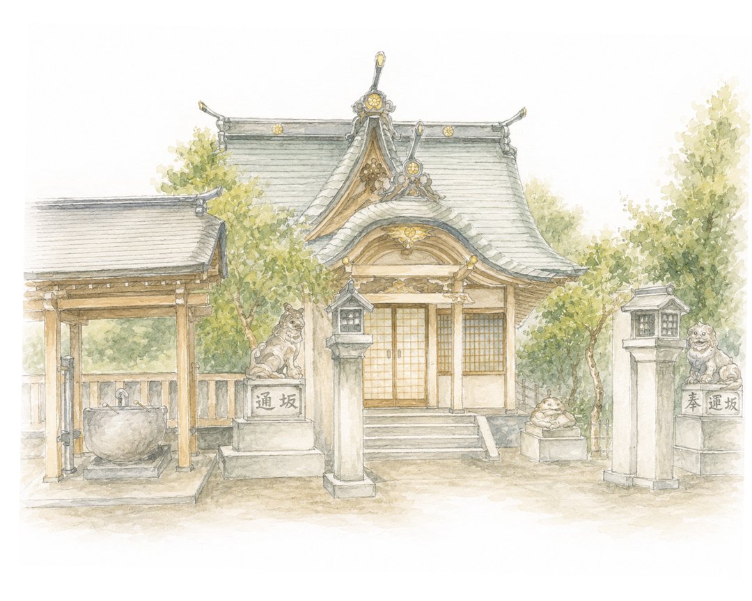 kajiii1965's tweet photo. 今回の父のスケッチは牛天神の愛称で知られる文京区にある北野神社。
白山神社同様に階段を登ることになります。文京区は坂道が多いのですが、ここは回り道して本堂に行くのにも急な坂道。歩くのが嫌いな父が、よく登ったと思います。

※父のスケッチを残しつつ、生成AIで着色。 https://t.co/jTGSjFj3A6
