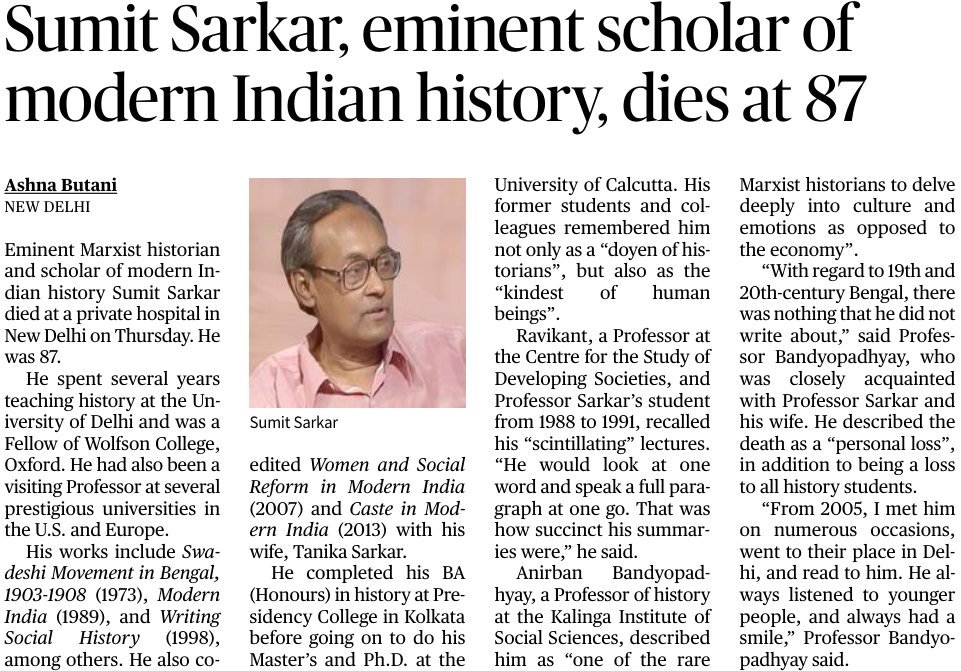 rajanmahan's tweet photo. Horrendous startbto the day...
#SumitSarkar was one of the doyens among #history professors!!!!
His classic textbook on #ModernIndia shaped our understanding of India's Freedom Struggle!! RIP Sir... https://t.co/cbSoRt7xap