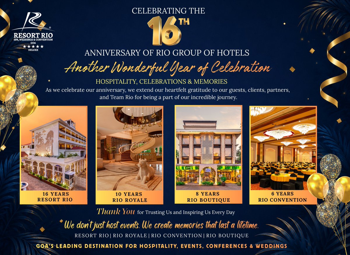 ResortRio's tweet photo. ✨ 16 YEARS. 4 ICONIC CHAPTERS. ONE EXTRAORDINARY RIO JOURNEY. ✨

16 years of dreams.
16 years of celebrations.
16 years of unforgettable moments.
16 years of being a part of your most special memories. ❤️

#16YearsOfRio #RioGroupOfHotels #ResortRio #RioBoutique https://t.co/IzdghZpkVq
