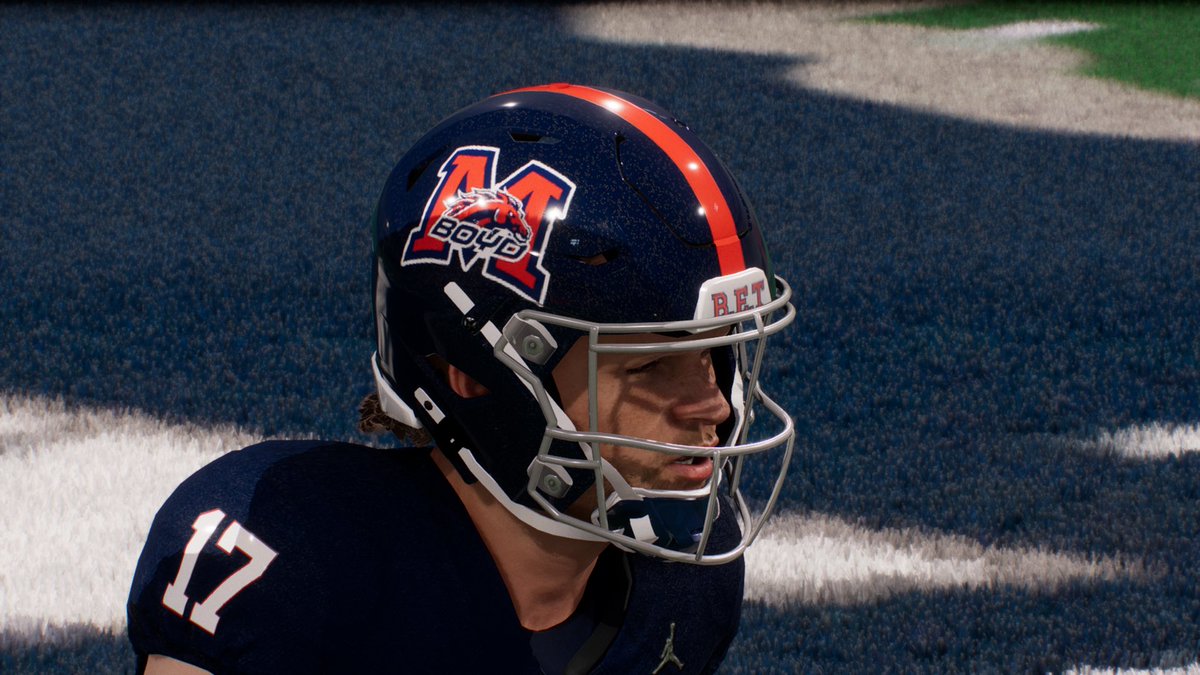 thereal_slj_'s tweet photo. Working on getting the roster set for my @MBHSFootball team! I also undated the blue jerseys to be darker, the helmets have some metal flake, and the black uniforms are updated with some number and texture changes! #BET #LETEMRUN https://t.co/SOdHGOCTOE