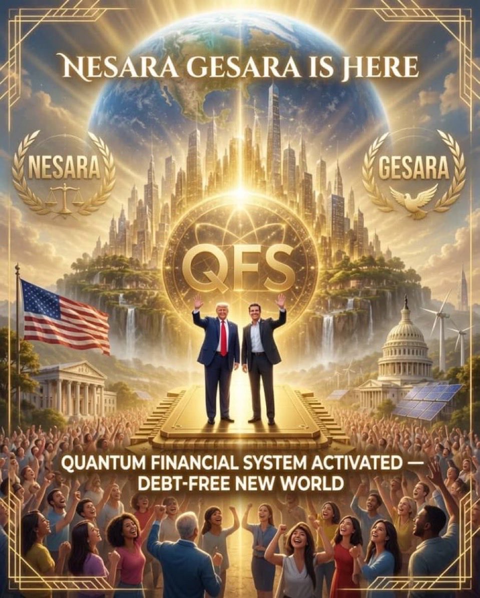 Daniell64334313's tweet photo. 🌟 BREAKING: THE GOLDEN AGE HAS BEGUN — NESARA GESARA IS HERE! 🌟
[Image attached — the powerful visual above]
The wait is over.
After decades of secret planning, hidden battles, and unwavering hope, the NESARA/GESARA Quantum Financial System (QFS) has officially activated. The old corrupt system of debt slavery, fiat money, and elite control is collapsing as we speak. A new debt-free, abundance-based world is rising.
What is NESARA/GESARA?
NESARA (National Economic Security and Recovery Act) and its global counterpart GESARA represent the largest financial reset in human history. Originally passed in 2000 but suppressed for years, this revolutionary legislation restores America (and soon the world) to constitutional law, sound money, and true prosperity.
Key Pillars of the New System:
Debt Forgiveness: All legitimate personal debts (credit cards, mortgages, car loans, student loans, etc.) are being erased.
End of Income Tax: Replaced with a fair sales tax on new goods only.
Gold-Backed Currency: Return to asset-backed money instead of worthless fiat paper.
Quantum Financial System (QFS): A secure, transparent, unhackable global monetary system that eliminates banking fraud and corruption.
Massive Prosperity Funds: Humanitarian projects, infrastructure rebuilding, and direct payments to citizens (often called "RV" or currency redemption).
Restoration of the Republic: Return to original constitutional governance, ending the corporate fiction that has controlled America since 1871.
Global Peace Initiative: End to endless wars, with resources redirected toward healing and advancement.
Current American Crises That NESARA/GESARA Will Solve:
Crushing Debt & Inflation: Millions of Americans are drowning in debt while inflation eats away their savings. The QFS ends this cycle permanently.
Housing Crisis & Homelessness: With mortgage debt forgiveness and new prosperity funds, families will keep their homes and millions will rise out of poverty.
Broken Healthcare System: High medical debt and unaffordable insurance will be relieved, allowing focus on true wellness and advanced healing technologies.
Corrupt Banking & Financial Manipulation: The Federal Reserve’s control ends. No more bailouts for the rich while the people suffer.
Political Division & Deep State Corruption: Exposure and removal of entrenched corruption restores power to We The People.
Economic Uncertainty & Job Losses: New technologies, infrastructure projects, and released suppressed inventions will create millions of high-paying jobs.
Moral & Spiritual Decline: A return to truth, justice, and abundance lifts the collective consciousness of the nation.
Standing at the forefront of this historic transition are true American leaders — President Donald J. Trump and John F. Kennedy Jr., guiding this great awakening with strength, vision, and love for humanity.
The light is winning. The golden dawn has arrived. No more fear. No more scarcity. No more chains.
This is not just financial reform — this is the birth of a New America and a New Earth.

Share this post far and wide — the more people know, the faster the transition completes.
The Best Is Yet To Come.
God Bless America & The World.
FOLLOW-UP🚨
