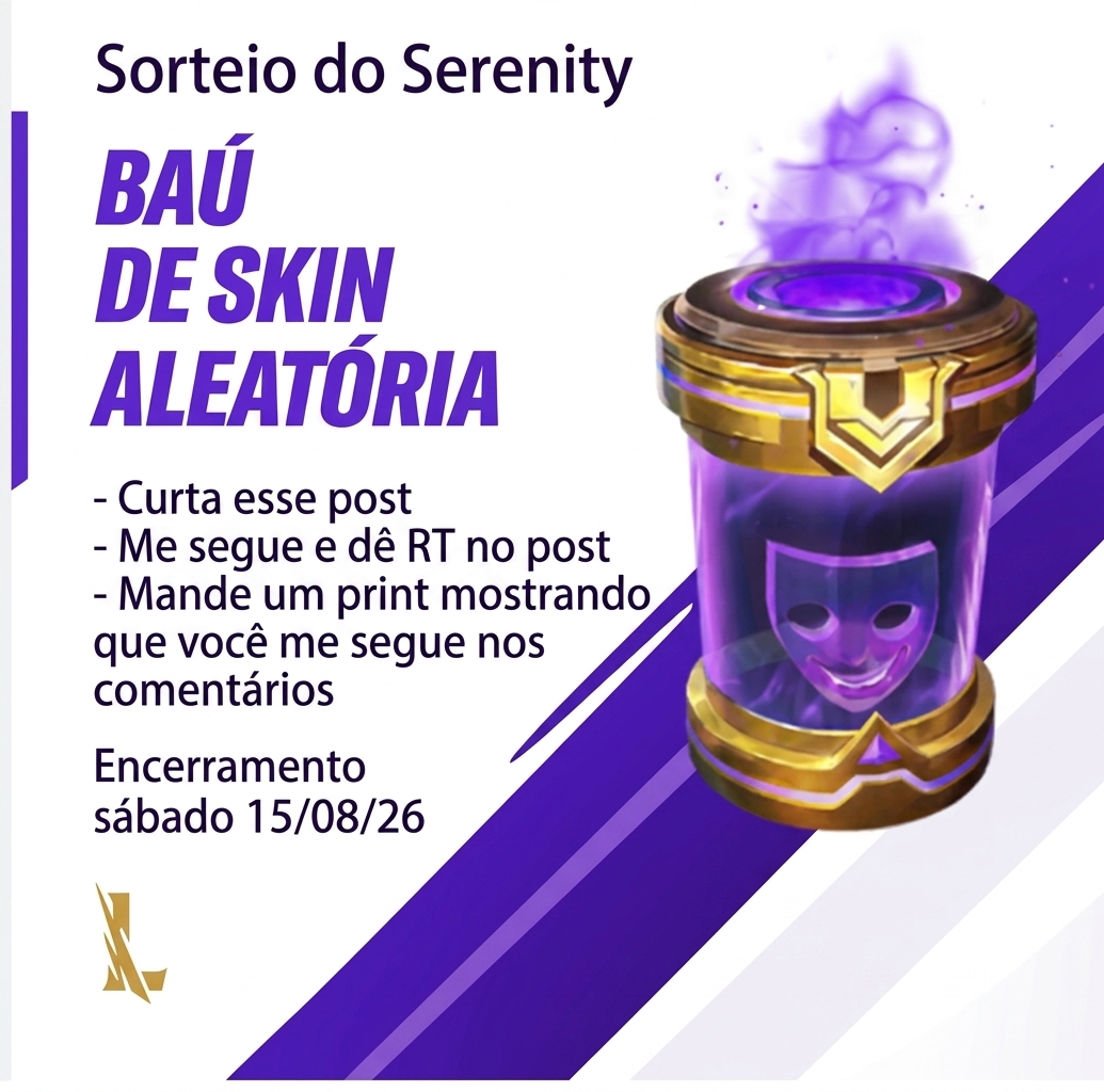 lgn_serenity's tweet photo. Presente procês, agora eu sou Parceiro Riot e vou fazer um sorteio de Baú de Skin aleatória para vocês, para participar:

Curta esse post
me segue e dê RT no post
mande um print mostrando que você me segue nos comentários

Encerramento sábado 15/08

#WRPP #WildRift #lgnserenity https://t.co/zmuuCC0vuC
