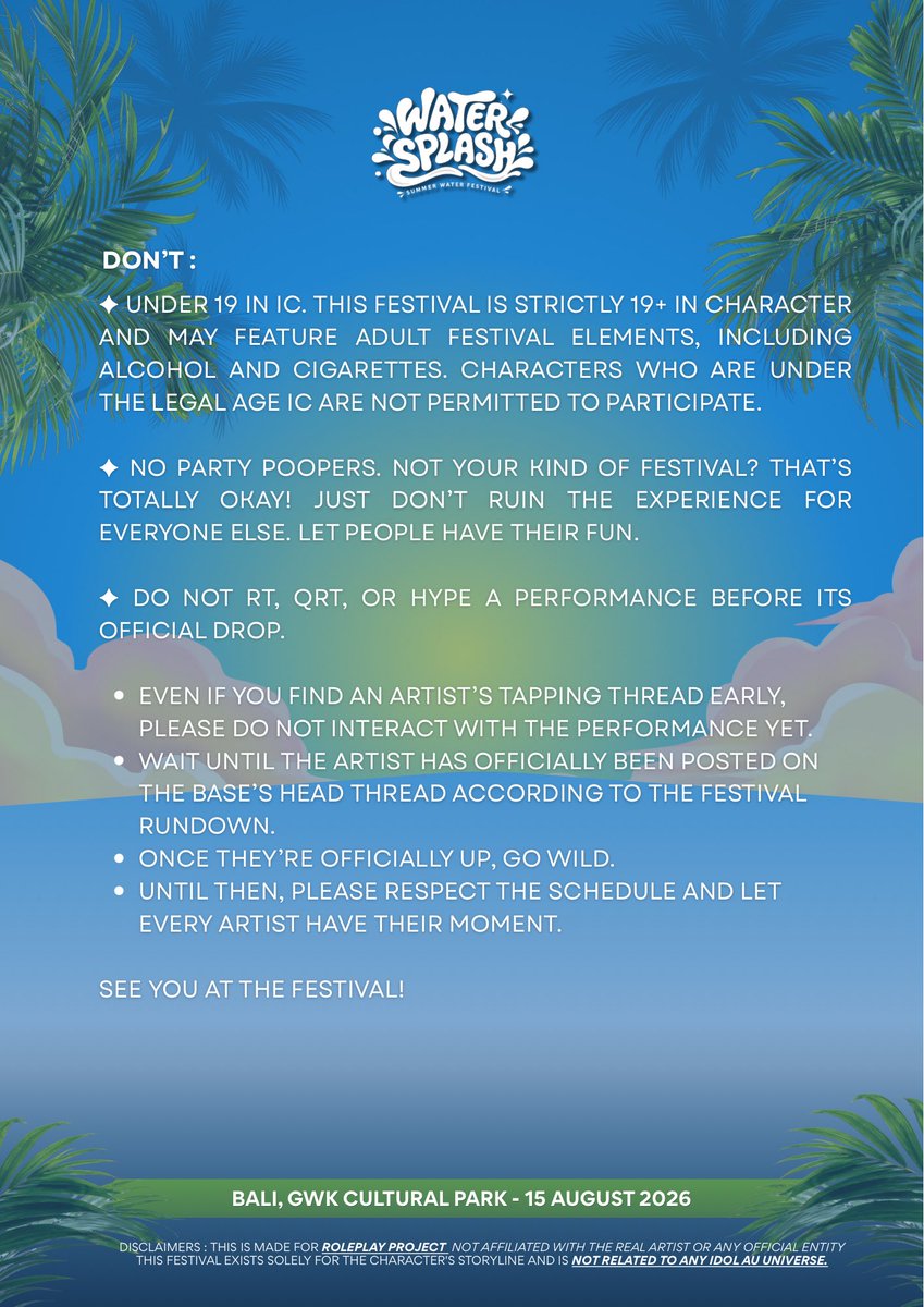 BYHORIZONLIVE's tweet photo. ㅤ
And here are the DO’s &amp; DON’Ts to keep in mind while you’re at WATER SPLASH. 

Give it a quick read before jumping into the fun keep it cool, respect the rules, and let everyone enjoy the festival!
ㅤ https://t.co/IDR6GQGx1X