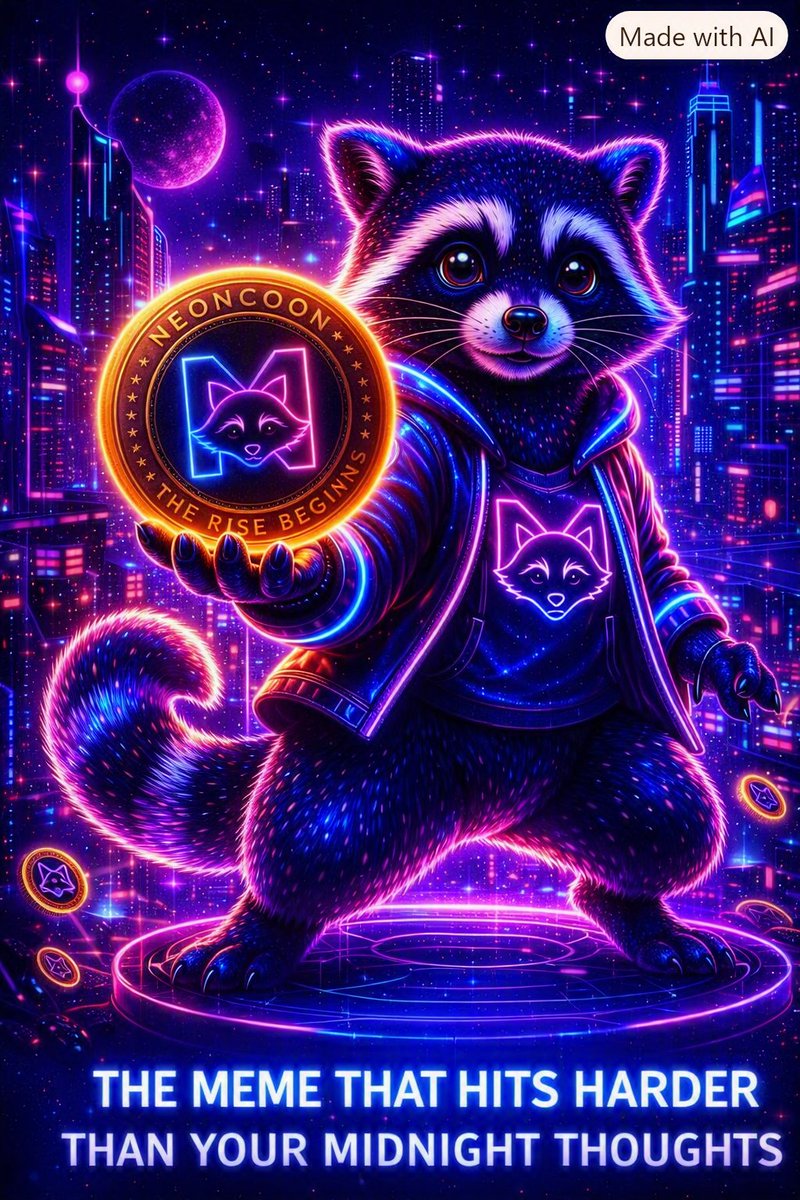 cosmiccoon10304's tweet photo. Neon Coon — the meme that hits harder than your midnight thoughts!

💰 CA: 34fTuxF3c731Sq2R3sXSQde6aA54H3J7ZksRqXJ7pump

💬 TG: https://t.co/P5EZ51Scko…
💻 Discord: https://t.co/nTjAjaii1J
🌐 Website: https://t.co/JNHxxyz2U6

#NeonCoon #NEON #Solana #Memecoin #Crypto #Web3 #PumpFun #SolanaMemecoin 
#Glowlegion
#cryptocommunuity