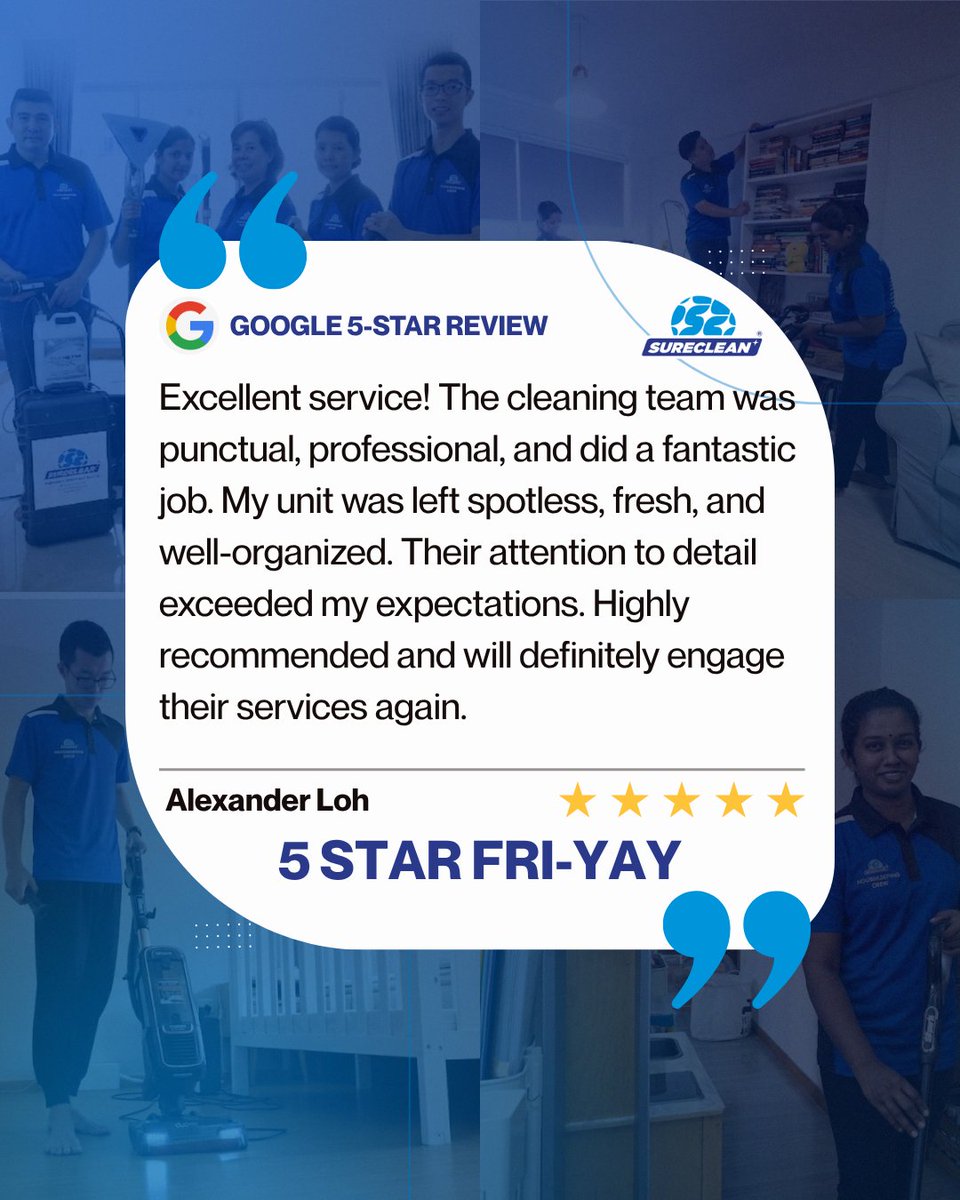 surecleanpro's tweet photo. 🌟 Huge thanks to Alexander Loh for the wonderful review! 🙌

Our team arrived on time, worked professionally, and left the home fresh, tidy, and spotless. 🏠✨

Looking for a reliable, friendly, and detail focused cleaning team? We're here to help! 😊 https://t.co/S57ZsBCaSA