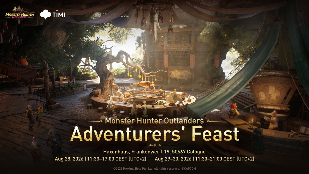 MHO_English's tweet photo. 🎉 The Monster Hunter Outlanders Pop-Up Event #MHOFeast is Coming!
Monster Hunter Outlanders is hosting an offline themed event in Cologne!
Hands-on demos, delicious food, and exclusive merch—come check it out!
⏰ Registration opens August 16 at 14:00 CEST (UTC+2)
📌 Spots are limited, Adventurers—set your alarms and click the link below to register!
🎁 Follow our official X account (@MHO_English), repost and comment on this post! 5 lucky Adventurers will be selected to enjoy exclusive community seats at the offline event, free meals, and limited-edition MHO merch! The winners can each bring a friend to enjoy all these bonuses together!
*The drawing event will end on August 21 at 23:59 CEST (UTC+2). We will contact winners via our official X account and assist you with seat registration for the on-site event.
Event Schedule
· August 28 | 11:30–17:00 CEST (UTC+2)
· August 29–30 | 11:30–21:00 CEST (UTC+2)
Location
· Haxenhaus, Frankenwerft 19, 50667 Cologne (3km from Koelnmesse)
Registration Link
https://t.co/wdpiqjZ5gz
#MHOFeast #MHO #MHOutlanders #MonsterHunterOutlanders