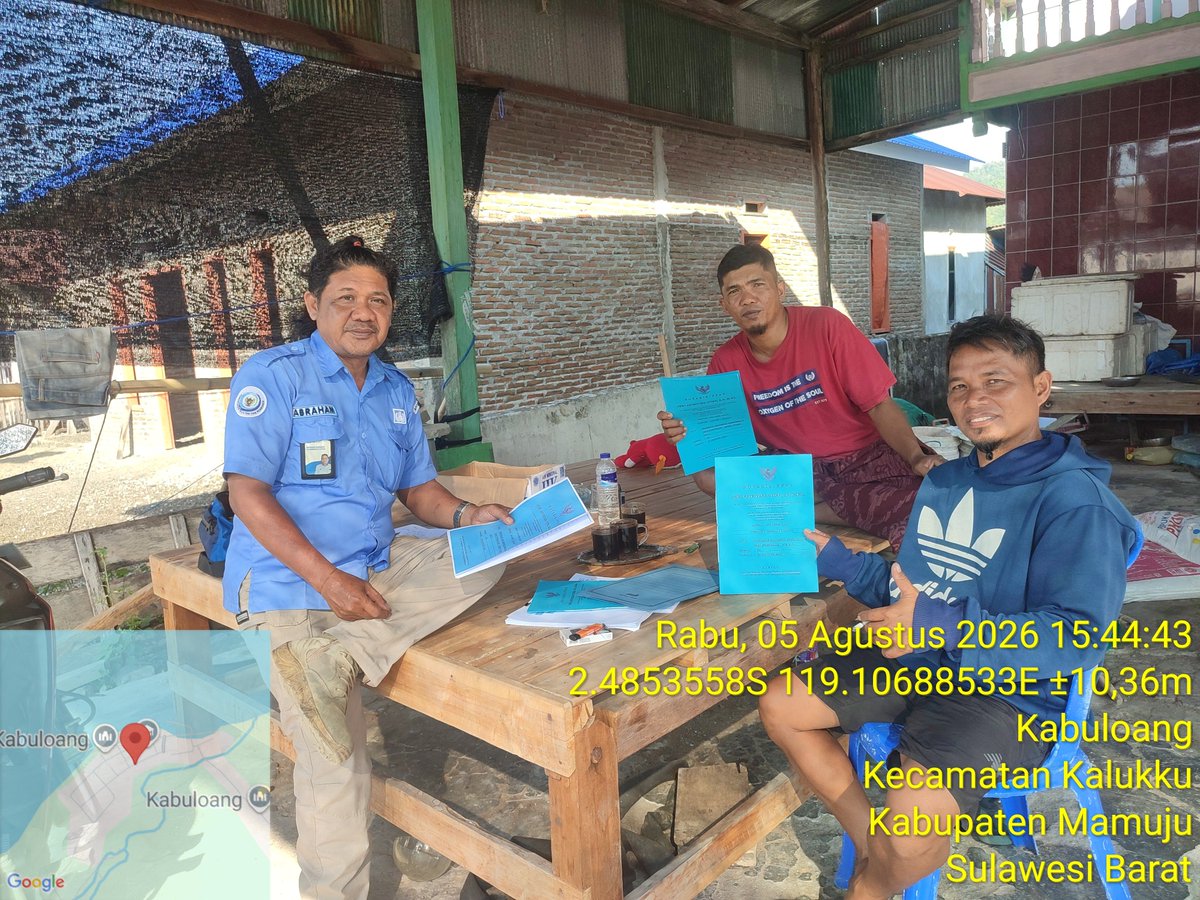 AbrahamMuhiddin's tweet photo. Rabu /05/08/2026 
Kegiatan Pendampingan Akses Perizinann Berusaha/ Manajemen Mutu Non OSS Legalitas Kelompok Bersama Ketua Bapak Sudarman dan  anggota Pokdakan Karya Utama Jaya di Dusun Kabuloang Desa Kabuloang Kec.Kalukku Kab.Mamuju Sulbar.
#BPPSDMKP
#satminkalmaros
#puslatluh https://t.co/VbKDBj3MKf