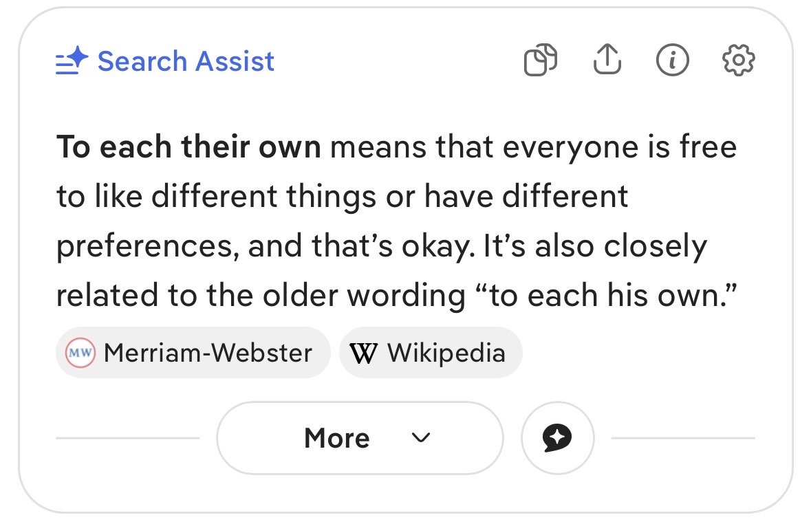 Apurechannel's tweet photo. Words I live by:

“To each their own.”

To each their own means that everyone is free to like different things or have different preferences, and that’s okay. It’s also closely related to the older wording “to each his own.” https://t.co/u0H5j5KNpG