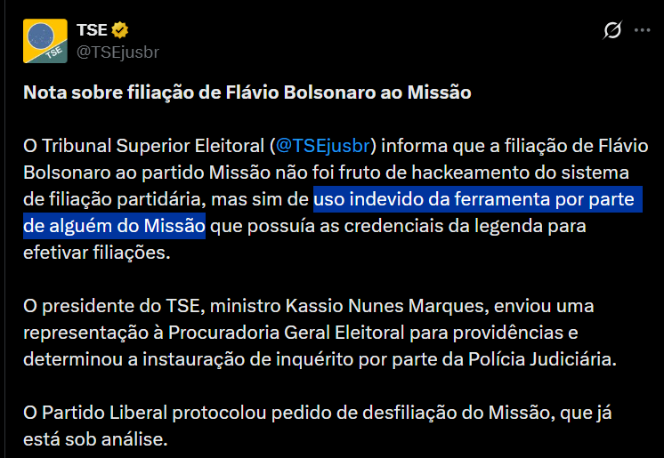 RicardoRoveran's tweet photo. Segundo o TSE, quem filiou o Flávio no grupo das oncinhas foi "alguém do Missão".

Agora respondam o inquérito aí. https://t.co/G9FoRgLAzt