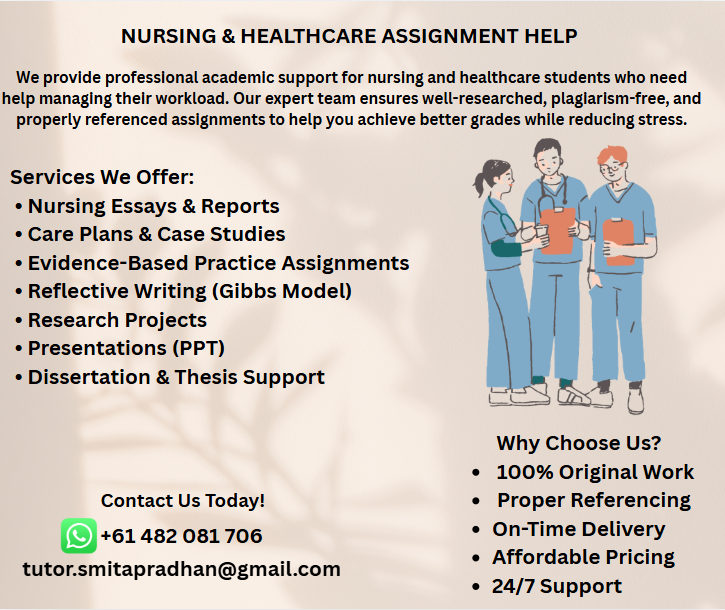 Smita566's tweet photo. 🩺 NURSING ASSIGNMENT SUPPORT 🩺
Struggling with essays, case studies, care plans, research projects or clinical assessments? 
📩 Message us today and get the support you need!
📞 WhatsApp: +61 482 081 706
📧 Email: tutor.smitapradhan@gmail.com https://t.co/IfZ8my3LNy