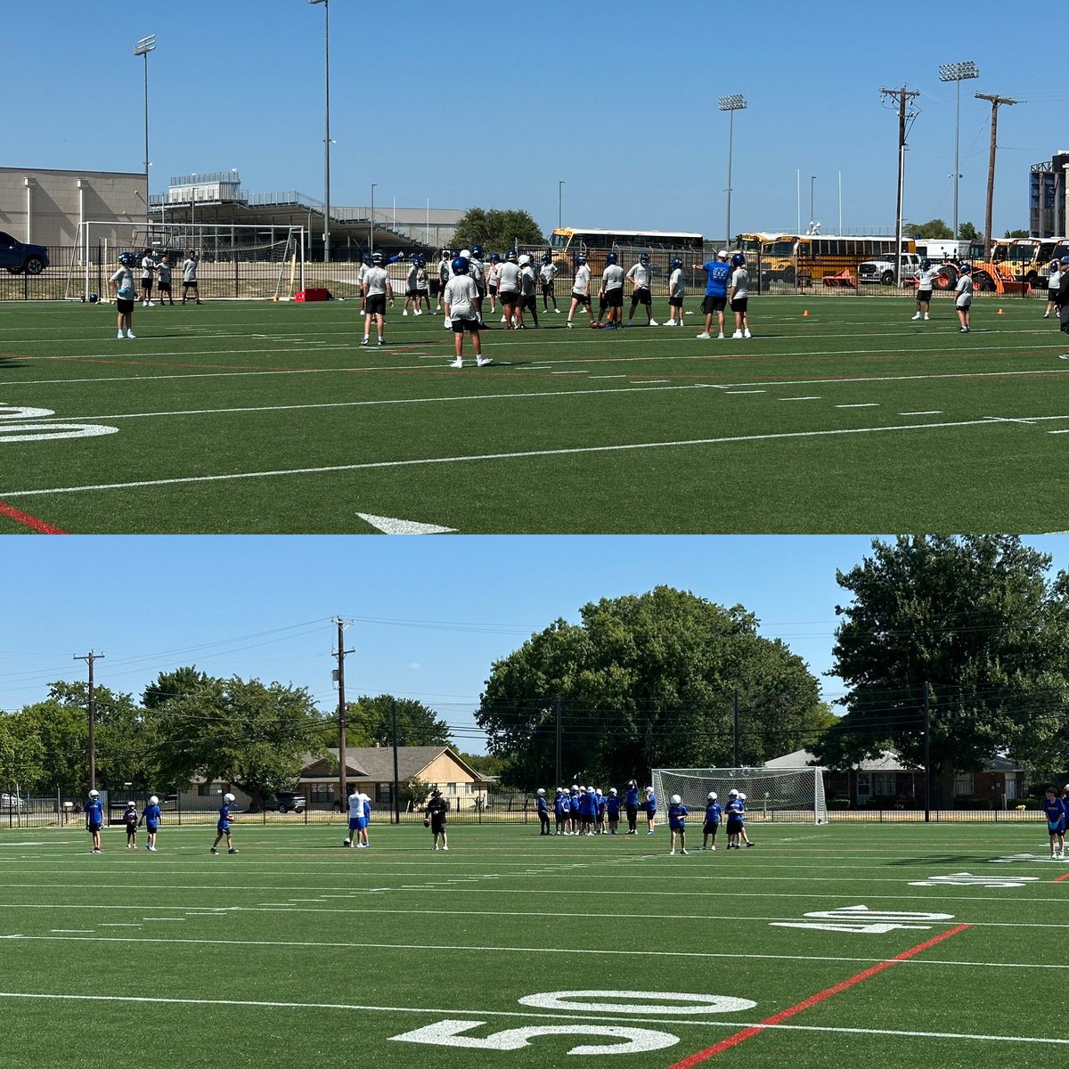 FootballSvale's tweet photo. Day 2 of school. Day 1 of practice! 🔥

Our 7th and 8th grade Raiders are officially rolling! The Texas heat pushed us inside for part of the day, but the work didn’t stop.

Helmets on. Coaches coaching. Raiders competing.

The future is BRIGHT in Sunnyvale! 
#RaiderBuilt https://t.co/O7R2hKb843