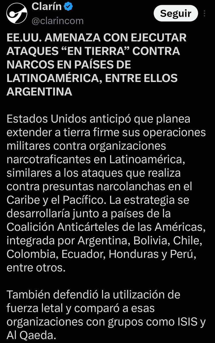 BiondiniCesar's tweet photo. Clarín informa con total normalidad que EEUU pretende ejecutar intervenciones militares directas en Argentina. Periodismo independiente... de patriotismo, dignidad y ética. https://t.co/S6i0RGnekv