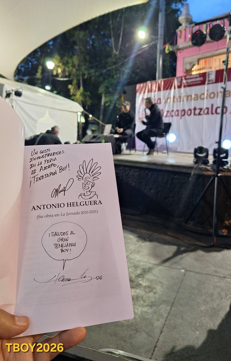 tenejapanboy's tweet photo. Estuvimos en la #FILAZCAPO 2026 en la presentación del libro "Antonio Helguera, su obra en la @LaJornada (2010=2021)" y tuvimos el gusto de saludar al gran @monerohernandez y al @El_Mayo_Monero gracias por la tertulia y la firma del libro #TBOY2026 https://t.co/EuC82EG1Od