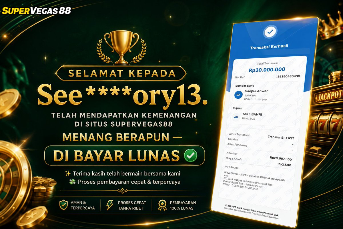 supervegas88's tweet photo. Selamat Kepada Member SUPERVEGAS88 telah mendapatkan kemenangan yang besar bersama kami Gabung sekarang bersama SUPERVEGAS88, WD berapapun Pasti di bayar lunas !!! 🔥 
LINK LOGIN : https://t.co/uVEOoBvnxI 
#supervegas88 #buktijackpot #supervegas88gacor #slotgacor #slotmaxwin https://t.co/cQxnX3ryLa