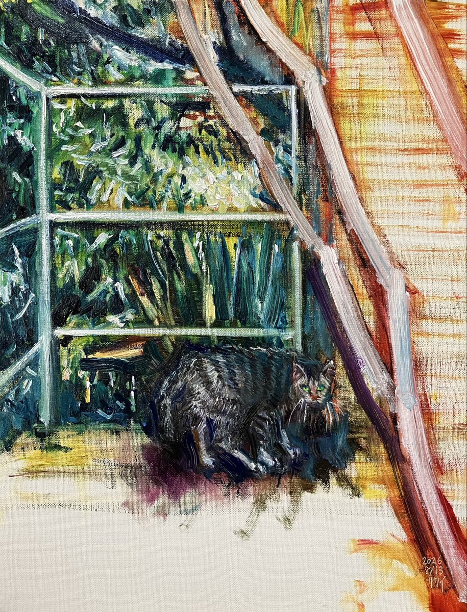 fly_3's tweet photo. 「猫」
2026年
F6（41cm×31.8cm）
油彩、キャンバス https://t.co/ECwIHi3PAa