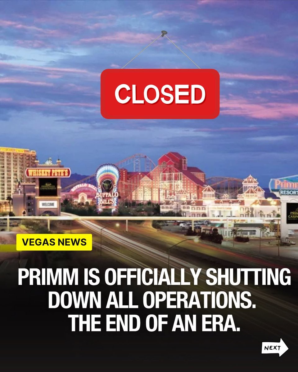 itsdaniel_leo's tweet photo. The End of An Era.

Primm will officially shut down all operations on July 4th. Employees have been notified of layoffs, and residents have been ordered to vacate by July  shutdown includes The Primm Valley Resort, Buffalo Bill’s, and the permanent c... https://t.co/VCeI3UrdnT