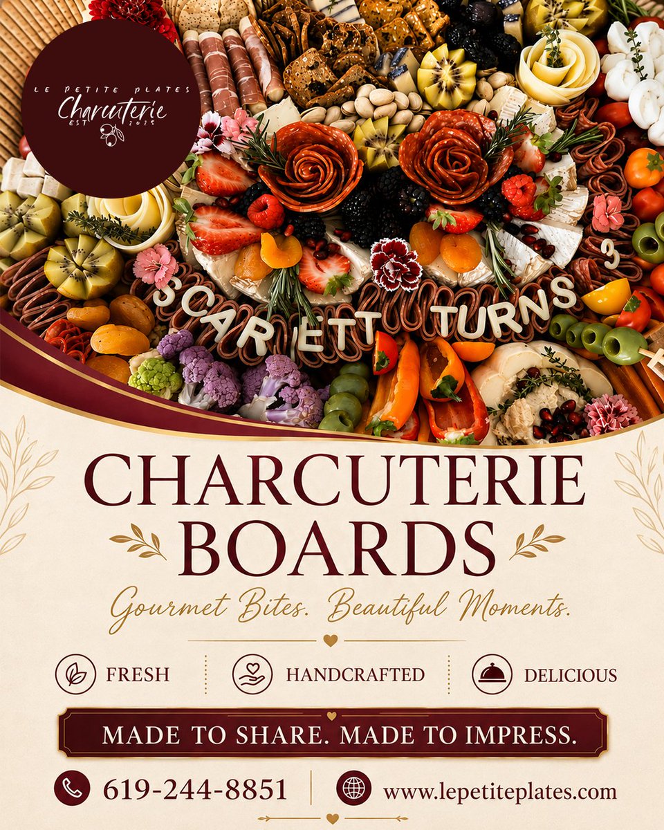 LePetitePlates's tweet photo. Hosting Should Be Fun, Not Stressful. 🧀✨

You want good food, great gatherings, and a table that makes people say "WOW."

We make that happen With CHARCUTERIE BOARDS.

Order Now: 619-244-8851 | https://t.co/4xxeFhfa60

#CharcuterieBoards #Gourmet #LePetitePlates #Charcuterie https://t.co/8E4Ra5Ckf7