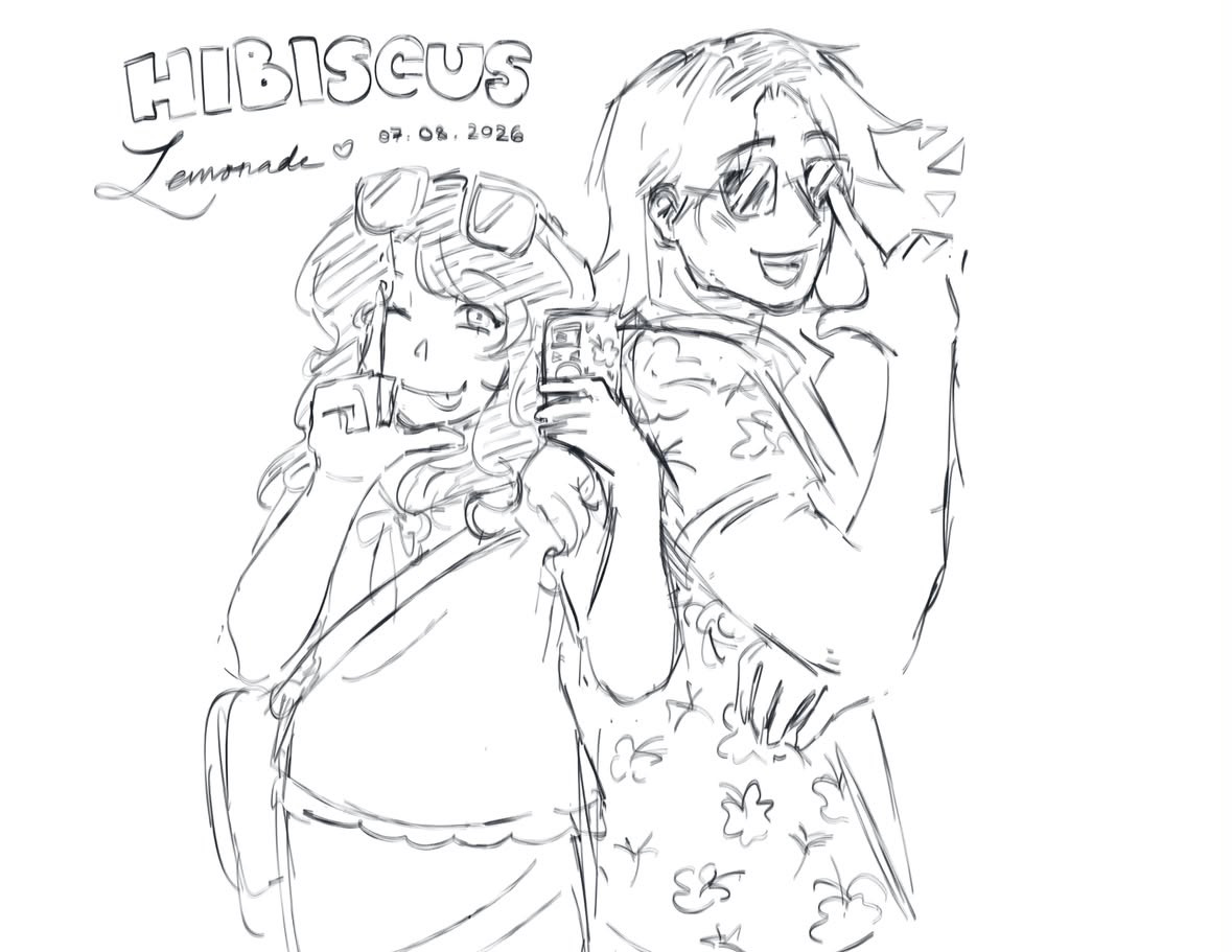 LemonSugar23's tweet photo. whatever. GO MY YUMESHIP!

Hibiscuslemonade doodle by the goat @yocflan  !!
They’re so cute… I think they’re on vacation or somethin’ 
🌺🍋
#daisukemouthwashing https://t.co/usEU6BW7Ga