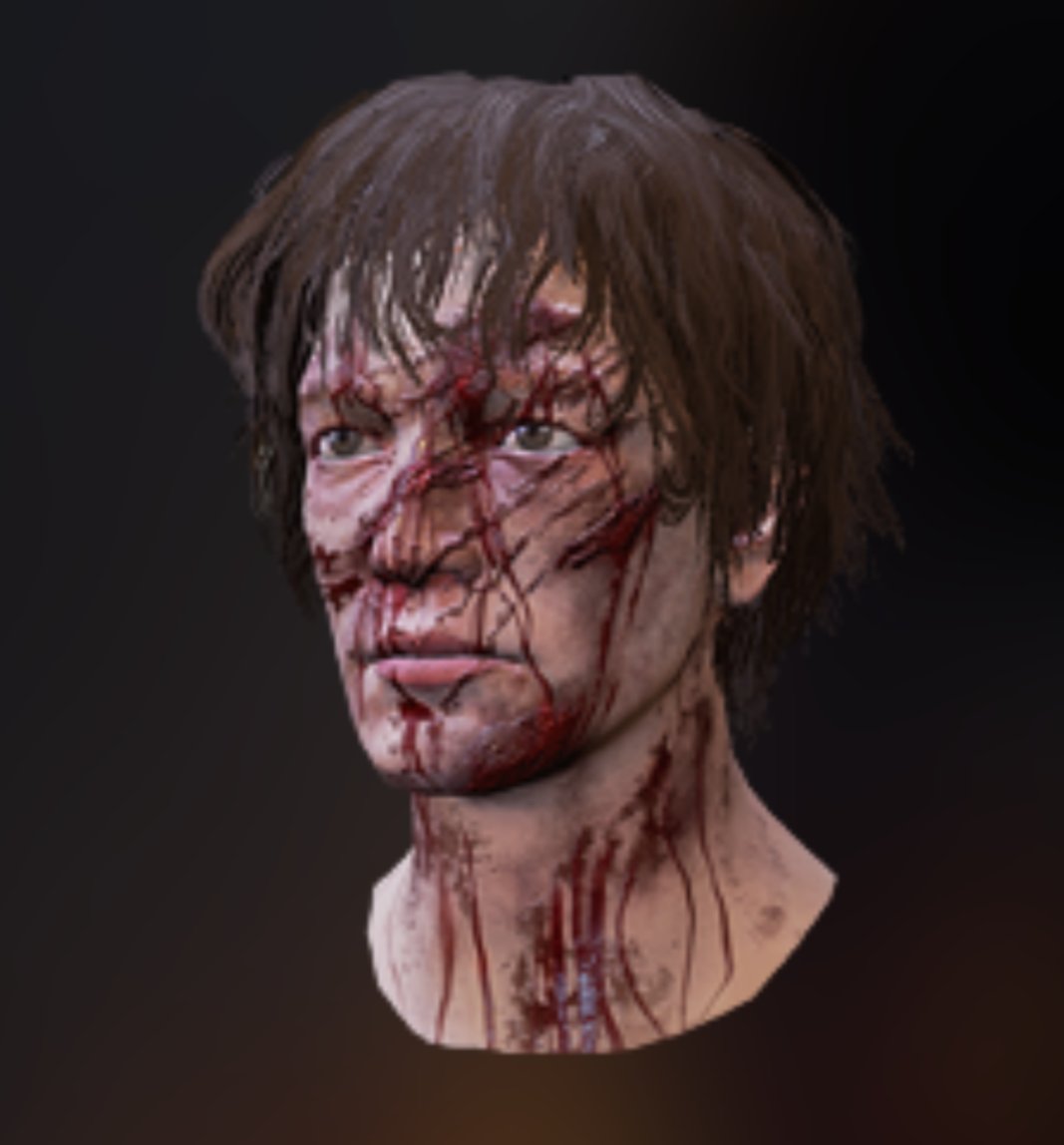 Yui_simp02's tweet photo. Prestige skins needs to be less drenched in blood randomly and have actual signs of survival. Shreded clothes, open wounds, re opened scars, obviously still with a lot of blood... Imagine how they could reference the survivor's respective killers and licensed stuff https://t.co/oy5Usx2l11
