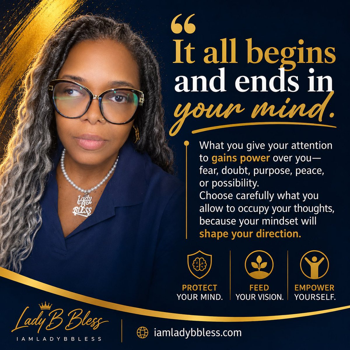 iamladybbless's tweet photo. It all begins and ends in your mind. What you give your attention to, gains power over you, fear, doubt, purpose, peace, or possibility. Choose carefully what you allow to occupy your thoughts, because your mindset will shape your direction.
Protect your mind. 
Feed your vision. https://t.co/Q6527orjx9