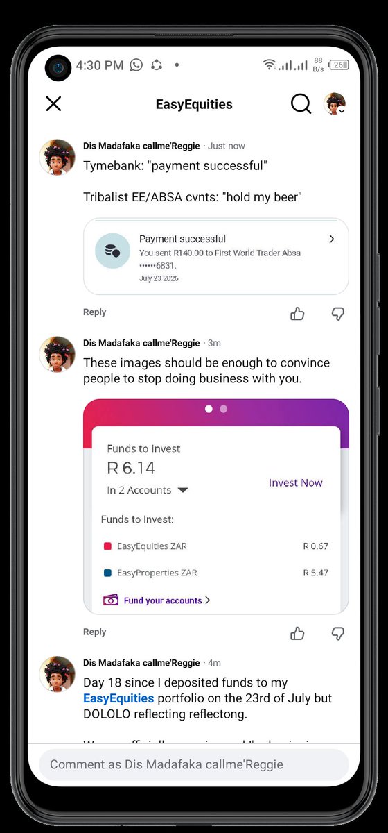 CallMeReggieCMR's tweet photo. Breath Rising Bacterium Family 🫁 whatever you do today DON'T deposit into @EasyEquities #EasyScams https://t.co/BbZJvlDsuW