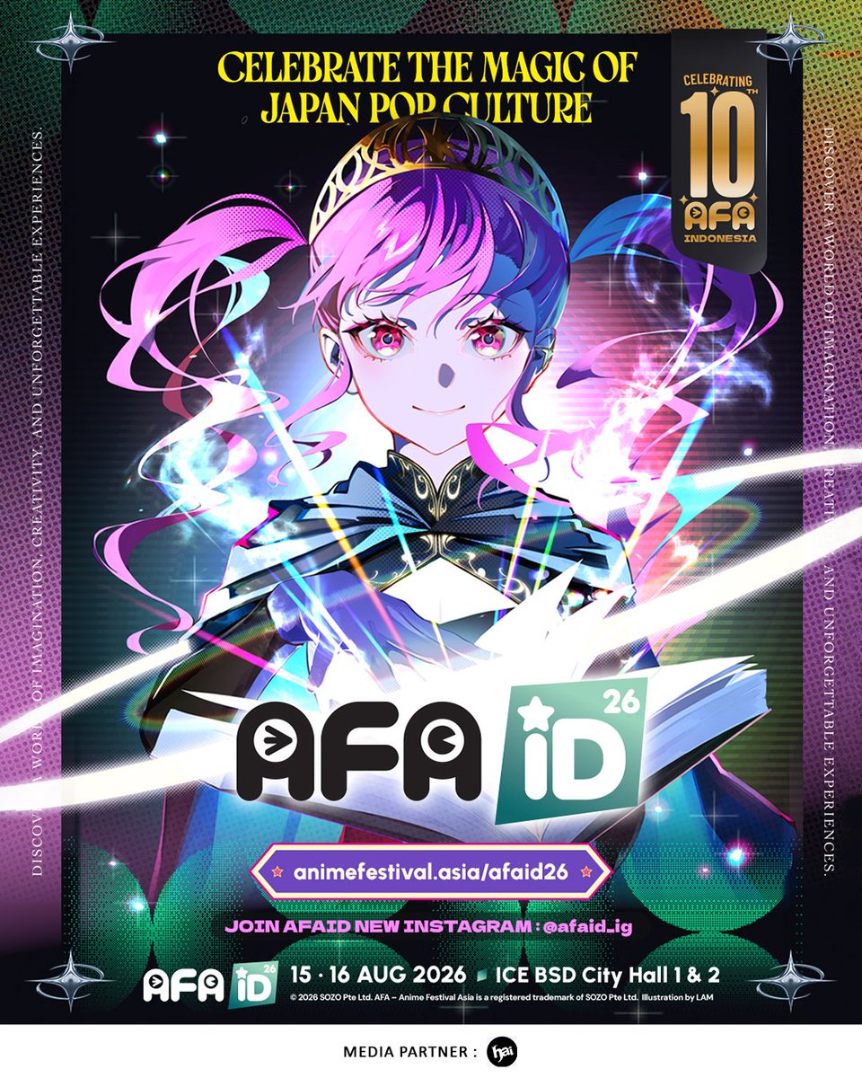 HaiMagazine's tweet photo. The Magic Begins ✨ A new chapter of Anime Festival Asia starts here. Celebrate the Magic of Japan Pop Culture  📷 ICE BSD City, Jakarta (Hall 1 &amp; 2) 📷  #AFAID26 #AFAIndonesia2026 #AnimeFestivalAsia #LAM #Seika https://t.co/bE8Vo3vTFP