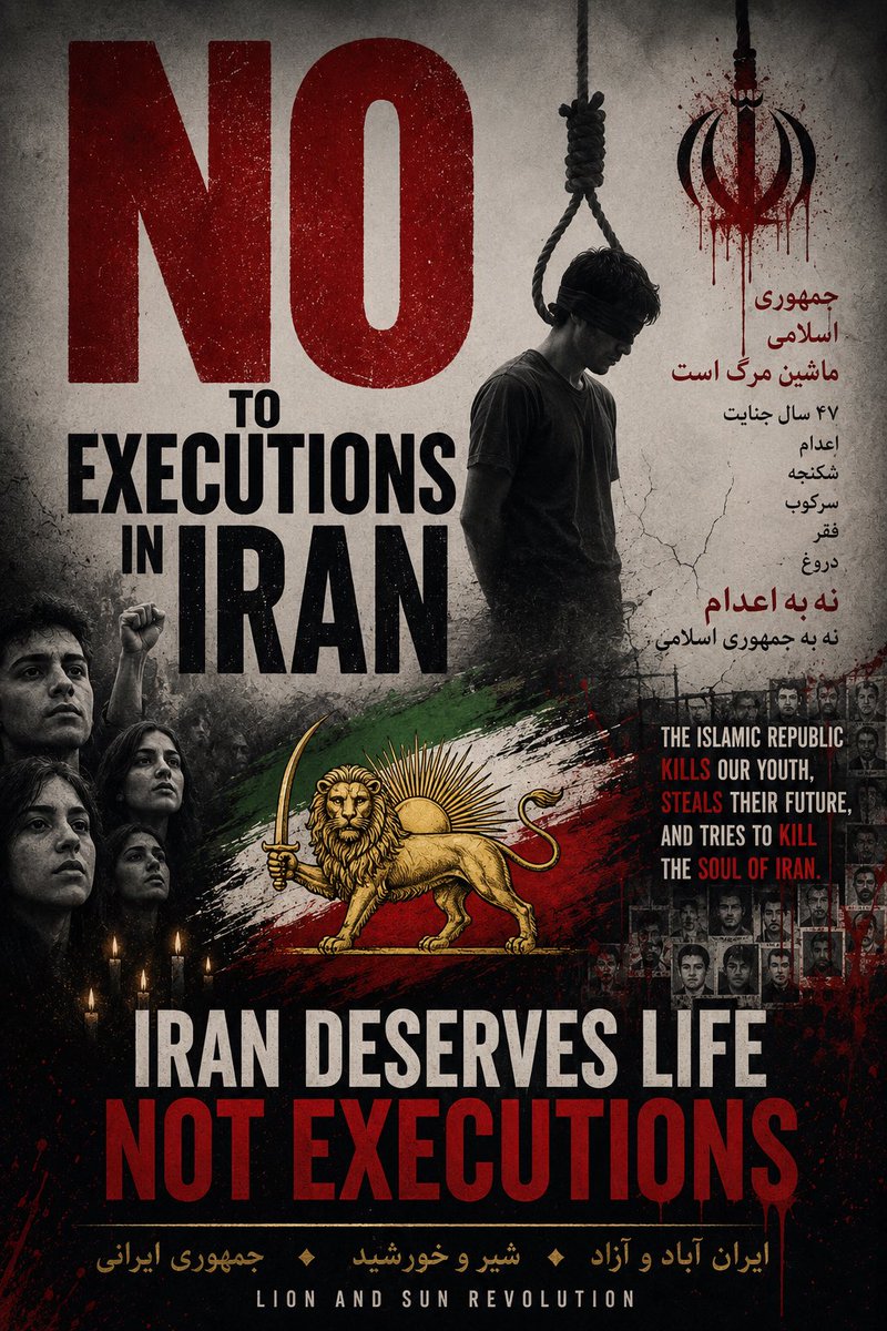 BijanSartipi's tweet photo. Do not let their names disappear

The executions have not stopped while the world debates what to do about Iran.

Young Iranians continue to face the gallows for protesting a regime that has ruled through fear, repression and violence for 47 years. Every execution is another attempt to extinguish a voice, a dream and a future.

Our response must be more than statistics. Say their names. Remember their faces. Demand justice.

The Iranian people need the world’s attention and #MaximumSupport NOW, not after another execution, not after another massacre.

Only lasting solution for peace and security in Iran and the region is #RegimeChange with @PahlaviReza 

@marklevinshow @MessageFromLen @TinaGhazimorad @AndrewGhalili @khansarinia @SGanjiNUFDI @SecRubio @SenateDems @SenateGOP