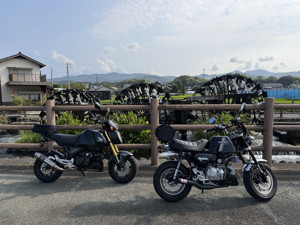 Ninja_miya's tweet photo. 今日の朝活は何時もの友達と
125cc2台で朝倉の3連水車に行きました
帰りは英彦山　野峠経由で
伊良原ダムで休憩し無事帰宅😊 https://t.co/1PvsWKFkoG