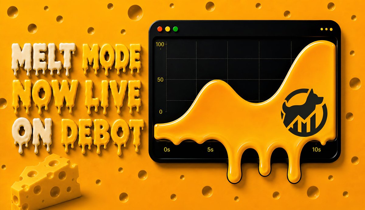 cheesepad's tweet photo. 🧀 MELT CURVE MODE IS NOW ON @Debot_Official 

Track · Chart · Trade

Every token launched through Melt Curve Mode is now indexed and tradeable on DeBot.

Live charts. Wallet tracking. One-click trading. From the moment your token launches.

Launch here → https://t.co/dV7eqxdr2B
Trade there → https://t.co/f4IeumVJfb

Built for launches, not spreadsheets. 🧀