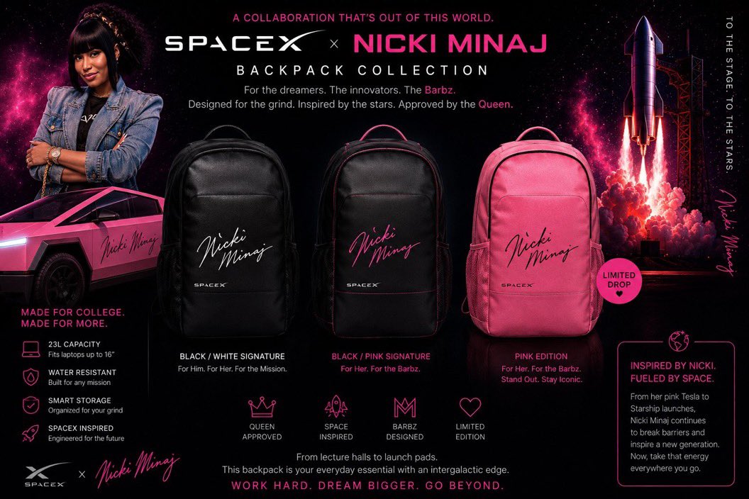 pre__heated's tweet photo. @NICKIMINAJ @sunshiineminaj manifesting this collab for our college barbz too!!!! I love you Nicki! @elonmusk https://t.co/vtnJB1zAST