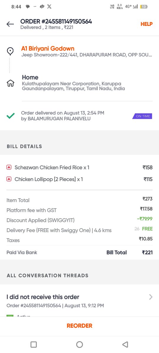 JrKj20's tweet photo. In this order .I get egg fried rice contact the customer care in chat they said I have my limitations Iwill not refund they said from yesterday night @Swiggy @SwiggyCares https://t.co/XtuiOxxoZR