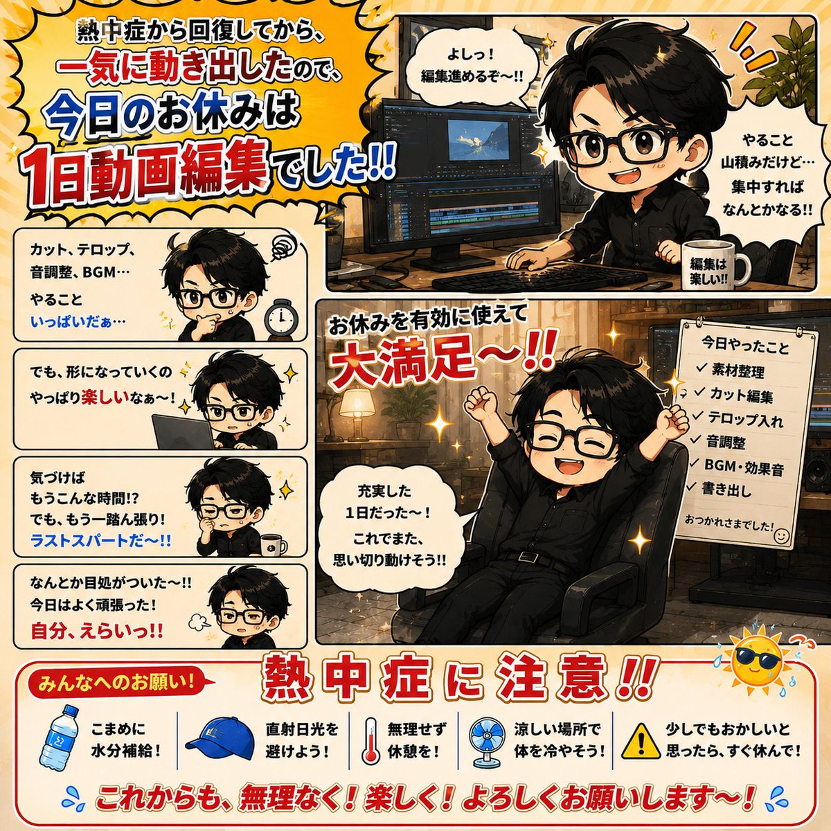 rs_voicedrama's tweet photo. 昨日の『熱中症回復日記』
(※今更そんなになった……)
更新し忘れたのでこちら！

昨日の動画更新や、三者三様のツイキャス再配信の準備で追われてました！！

そんな休日を過ごしてました！
台風過ぎて、今日は暑くなりそうなので、皆様熱中症にはお気をつけを！ https://t.co/ACMM0ZwA3r