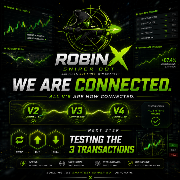 robinxsniper's tweet photo. ⚡ V2. V3. V4. CONNECTED.

🧠 Building the intelligence to analyze, validate &amp; execute with precision.

#RobinXSniper #RXS #RobinhoodChain #DeFi #DEX #CryptoTrading #TradingBot #Blockchain #Web3 https://t.co/7MK8IaphdO