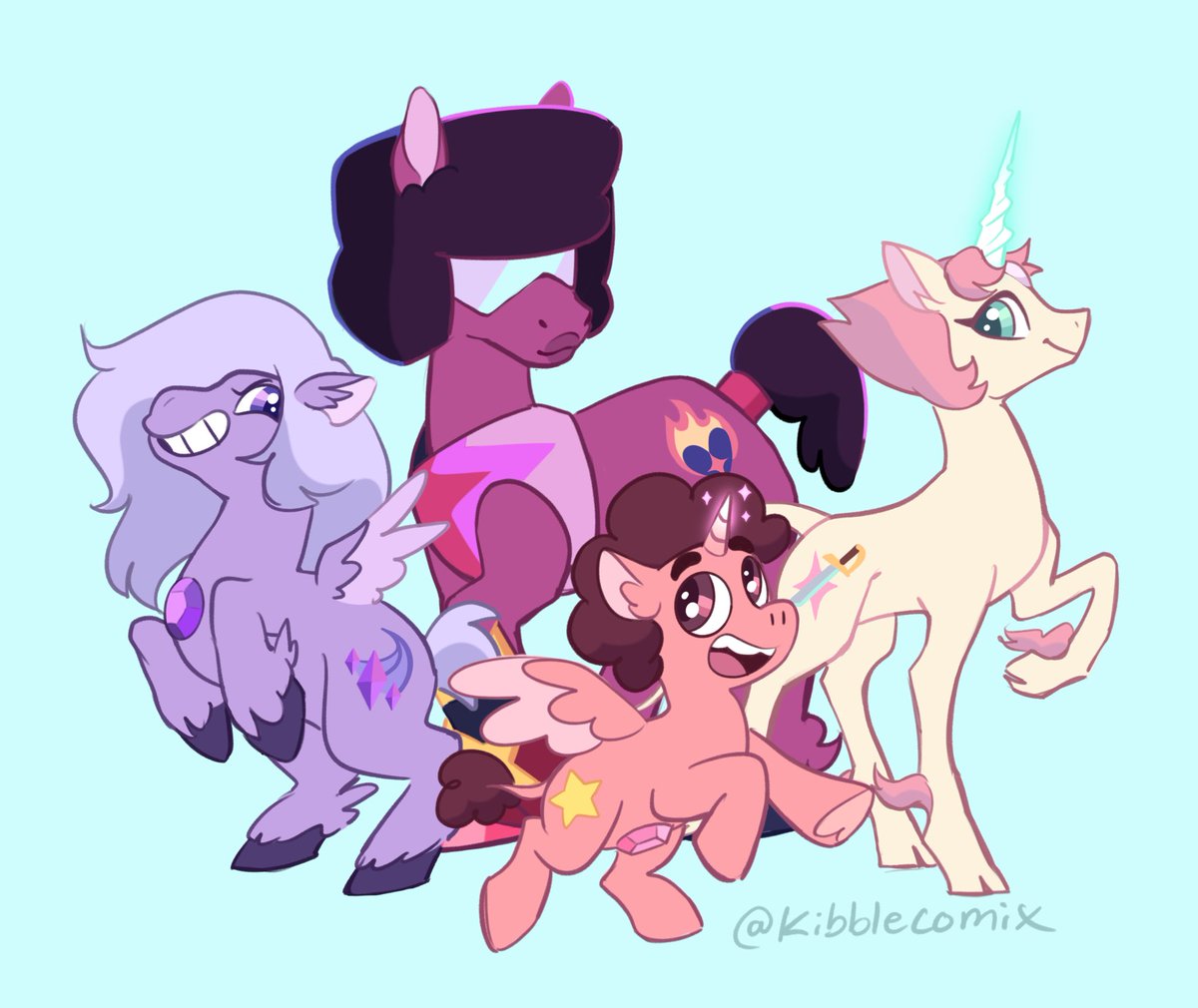 kibblecomix's tweet photo. Steven and the Crystal Ponies ✨🦄 
Friendship is the true kinda love or something like that-
#steven_universe #mlp https://t.co/7iSbGH100y