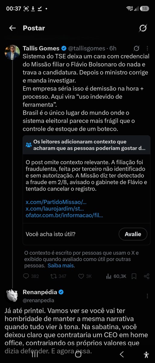 renanpedia's tweet photo. Ainda levou nota da comunidade. A partir de hoje, desconfiem de todos os CEOs do Tallis. Usem a mesma régua que ele. Se ele apoia o Flávio sabendo de tudo o que o Flávio faz e, para ele, a presidência é um cargo de CEO... https://t.co/wbsHqCtg0e