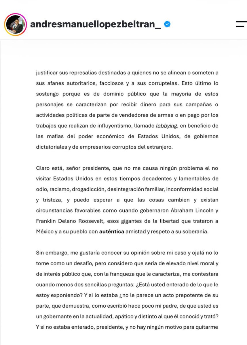 SimonLevyMx's tweet photo. “Nunca pasa nada” 🥰🥰🥰
Una vez más te lo adelanté antes que nadie.
Después de todo lo que les advertí:
Andrés Manuel López Beltrán, bajo su puño y letra reconoce que deja de tener visa de Estados Unidos y se preparan acciones penales contra él. https://t.co/LMUpPyf4sR