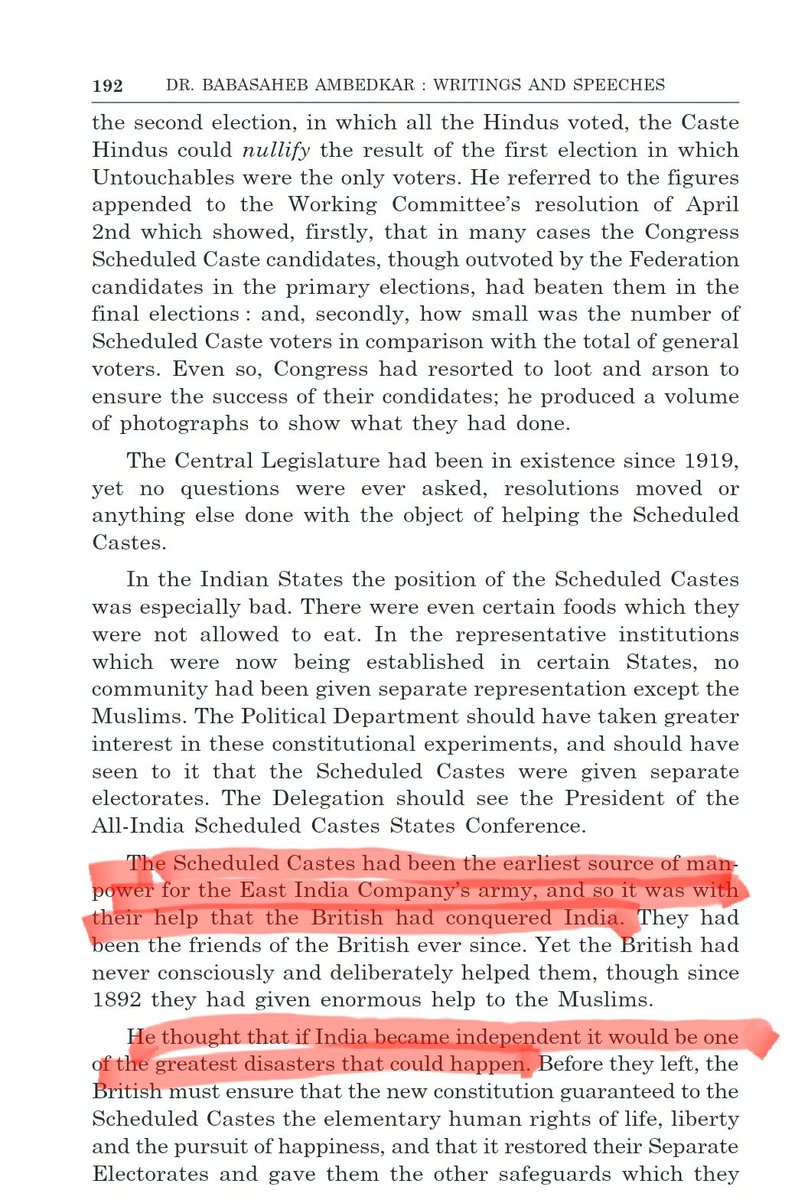 AstuteNyaksha's tweet photo. Tomorrow as we celebrate India's Independence Day, it is worth remembering who really stood for our Independence. 

B. R. Ambedkar was not a part of India’s freedom struggle ever. Worse, he openly distanced the Scheduled Classes from the demand for independence and repeatedly argued that they were not seeking an “immediate transfer of power” from the British to Indians.

Think about that language: while millions were fighting to end British rule, the issue was reduced to a question of whether political power should be “transferred” by the British. 
Ambedkar even described the freedom struggle as a “dishonest agitation” and argued that Swaraj would simply hand power to the so-called governing classes.

He attacked Congress, warned the British that independence would lead to “Hindu Raj,” and went as far as arguing that the British system offered a better form of Govt.

And the British themselves appreciated his usefulness. Their officials openly praised his opposition to Congress, described him as someone who supported British influence in India, and called his interventions against Congress “most effective.”

So enough of the sanitised history. A man can be some towering constitutional figure and still have a deeply problematic record on India’s freedom struggle.

Reverence does not require historical amnesia.