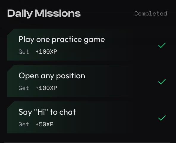 AdkinsonGr45190's tweet photo. Don’t ignore the Daily Missions.
They look small, but they add up fast:

• Play one practice game → +100 XP
• Open any position → +100 XP
• Say “Hi” to chat → +50 XP

=> That’s 250 XP for almost no effort.

Early in Preseason, a lot of people are focused only on scored Trials and leaderboard position. Meanwhile, the daily missions are sitting there giving free progress every day.

Thank @sizedotclub