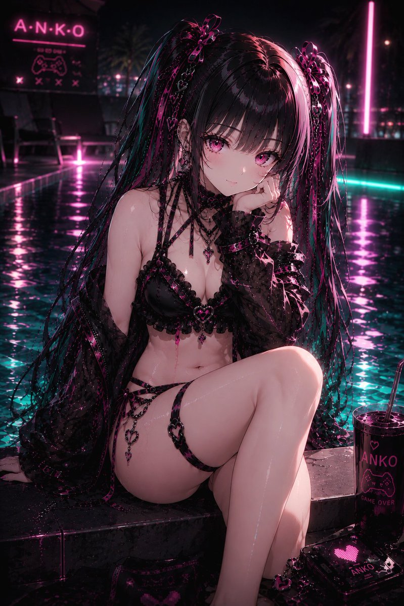 GARENA123's tweet photo. 地雷系×水着イベント、ウチの子で参加させていただきます〜✨️
「見てたでしょ？　……ちゃんと気づいてるよ💕」
#AI金曜日は地雷系が見たい https://t.co/P2P1QmQqDZ