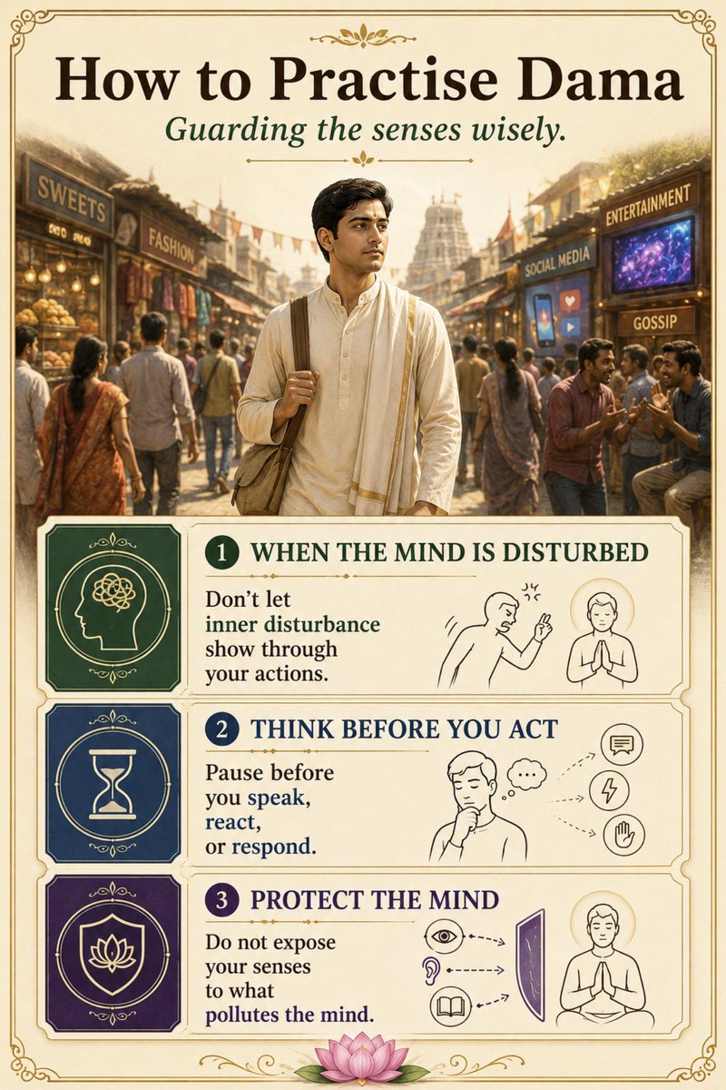 sanatana_wisdom's tweet photo. 🕉️

Not every impulse deserves expression.

Not every influence deserves entry.

That is Dama.

#Tattvabodha #Vedanta #SanatanaDharma https://t.co/dN6fLbl2qS