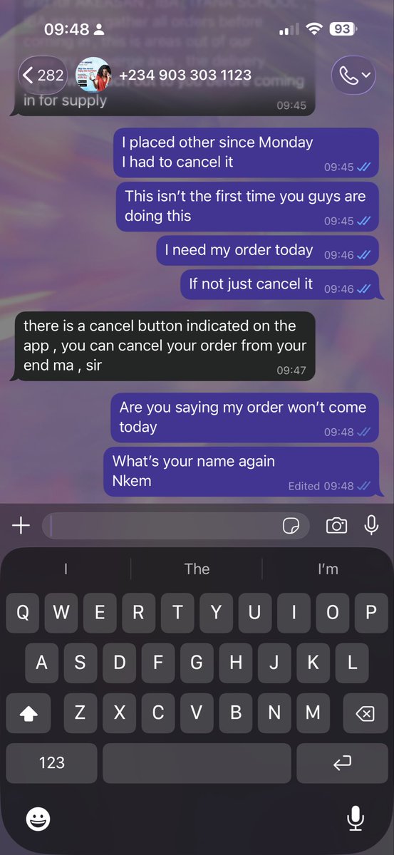 kiing_mighty's tweet photo. @cwaytablewater  this is what a staff of yours just told me and encouraged me to cancel the order, meaning we should not patronize @cwaytablewater anymore cus your services are terribly bad. Kindly attend to this quickly https://t.co/mWf6aD39qa