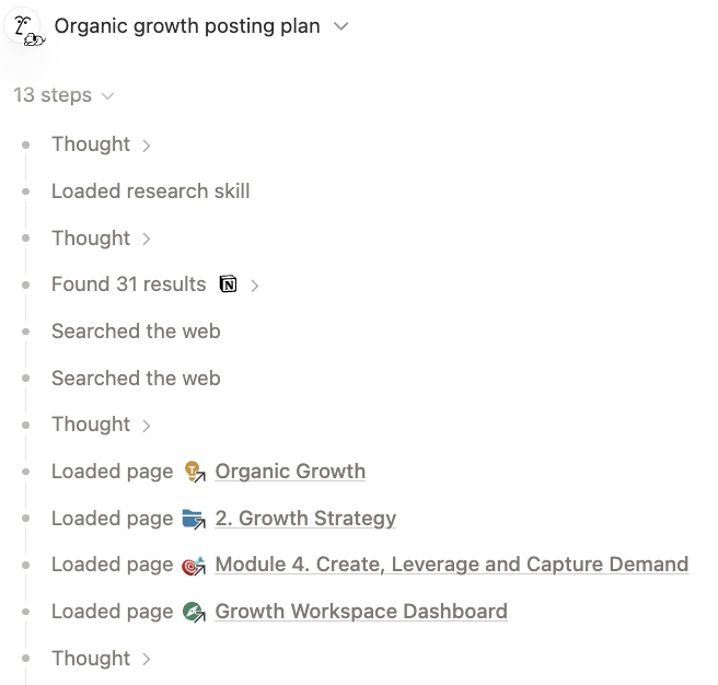 SSage38676's tweet photo. New use case inside Growth Program by Sasha: 

Use the built-in Notion AI prompt library to generate a 4-week organic posting plan from your product strategy.

It connects market research, ICP, positioning, content pillars and Create → Leverage → Capture Demand logic. 

No blank content calendar. 

Try it: https://t.co/Vjy1oQJ84i