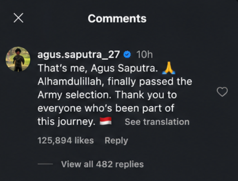 GeckoPNL's tweet photo. He literally commented under the instagram post and his name is "Agus Saputra" https://t.co/k1rg1wrVaJ
