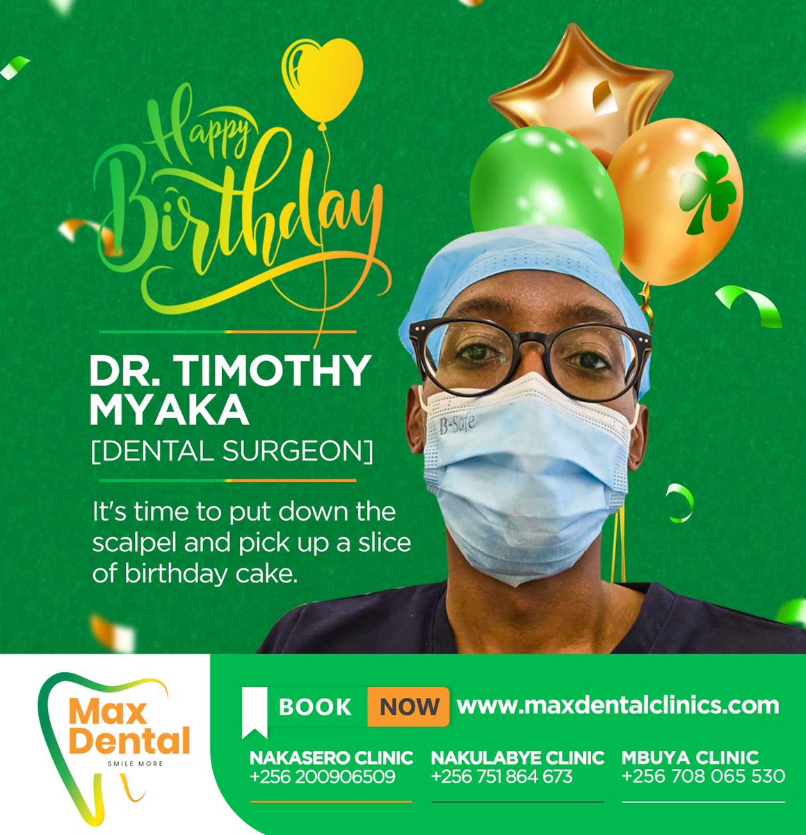 MaxDentalUG's tweet photo. Happiest birthday to one of our very own ! Dr Timothy #maxsmiles #happybirthday https://t.co/SjX8hl7VOy