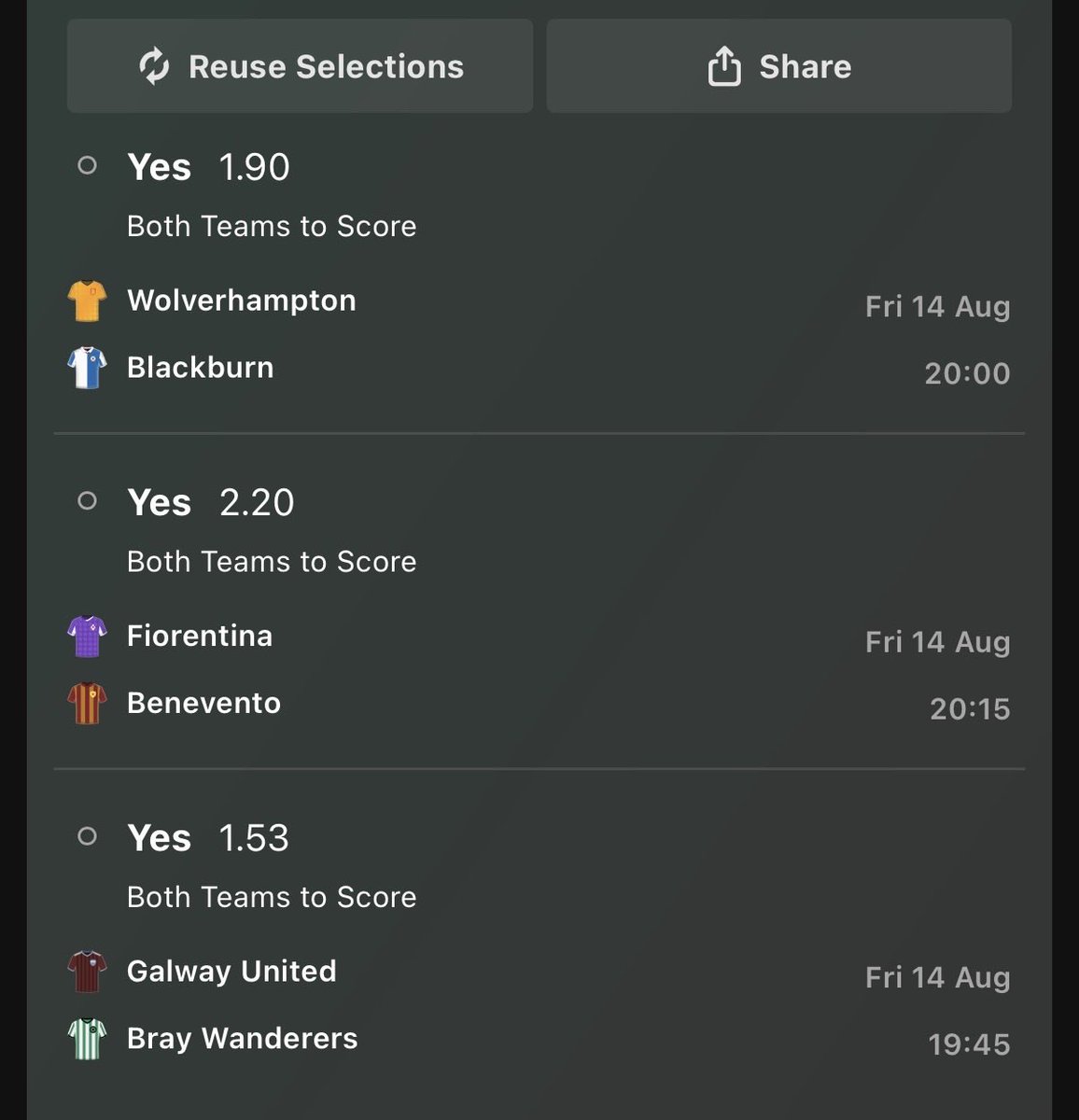 AzurefootyTips's tweet photo. 🔥 FRIDAY BTTS TREBLE  🔥

Free Telegram Channel ⬇️🎯📲 https://t.co/b1hdfNqAFm