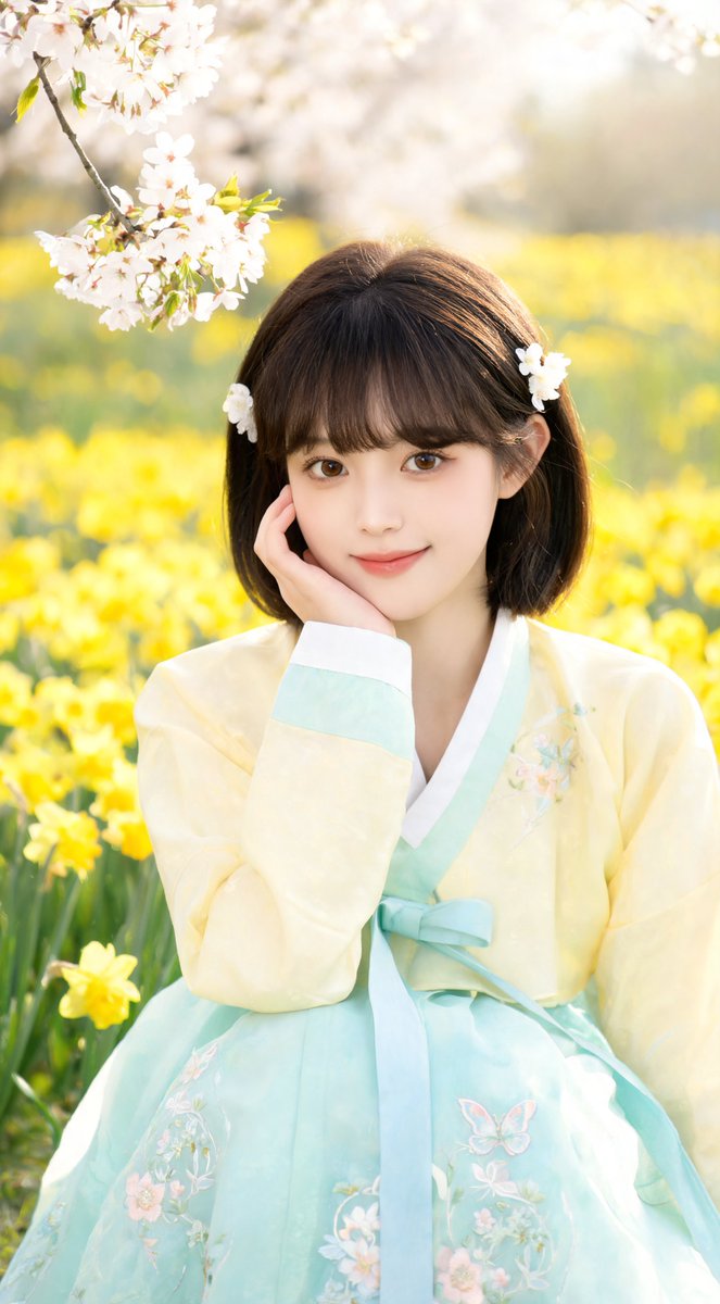 East Asian Woman in Sunny Spring Field