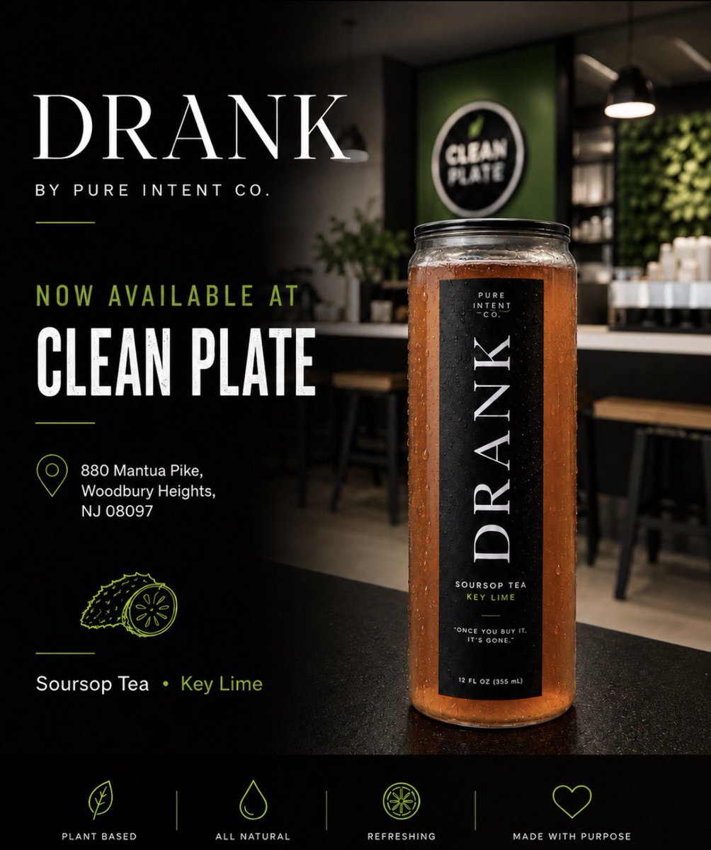 pureintentco_'s tweet photo. Now available at Clean Plate 🍃

DRANK by Pure Intent Co.
Soursop Tea • Key Lime

880 Mantua Pike, Woodbury Heights, NJ 08097

Once you buy it, it's gone. https://t.co/wRw3P1YAV9