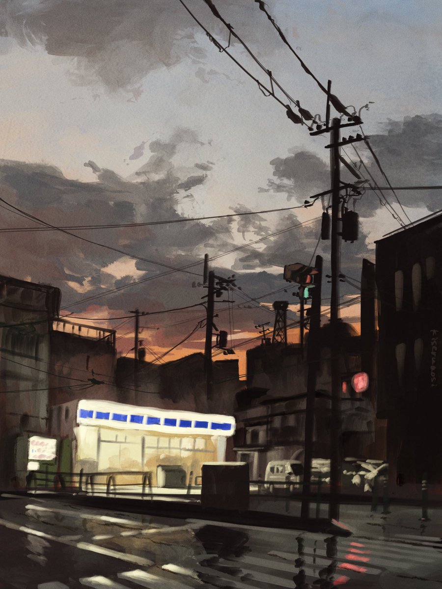 aosi_kiseru's tweet photo. 明け方のコンビニの絵 https://t.co/sO7AvxHLuf