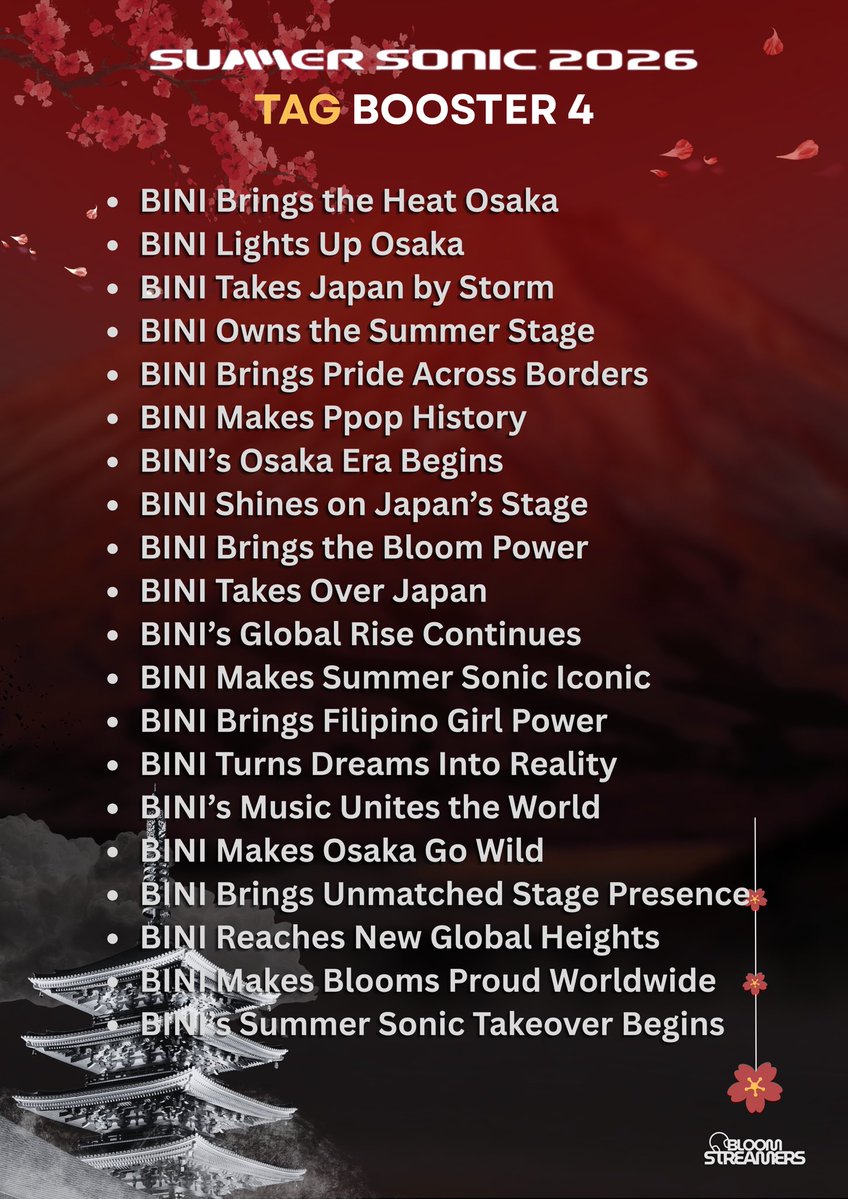 BloomStreamers's tweet photo. Blooms, sa mga walang blue✅, limited lang po ang inyong reply, 200 lang kaya pls use it wisely. 🙏🏻

Reply with tags booster 4. Leggo!

BINI MAKES OSAKA BLOOM
#BINI_SummerSonic_Osaka
#BINIxSummerSonic2026 https://t.co/8RJwMdzWyU