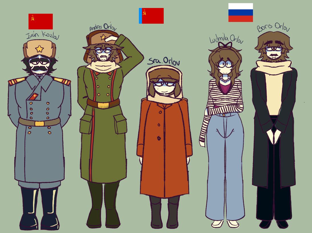 Crazy_Doodles1's tweet photo. Iván Kozlov: líder Soviéticas
Andrei Orlov: Asistente/ Padre de Ludmila y Boris
Sra. Orlov: Esposa de Andrei Orlov y madre de Ludmila y Boris Orlov
Ludmila Orlov y Boris Orlov: hermanos e hijos
#countryhumans #countryhumansrussia #countryhumansurss #countryhumansrsfsr https://t.co/9BGM7qyci8